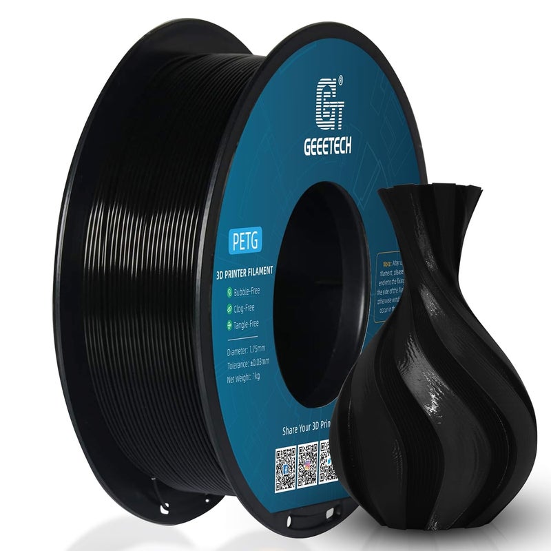 Geeetech PETG Filament 1.75mm, 1 KG (2.2lbs) Spool 3D Printer Filament, High-Toughness, ±0.02mm Accuracy, Neatly Wound & Moistureproof, Non-Clogging Non-Stringing, Fits Most FDM Printers, Black - Image 1